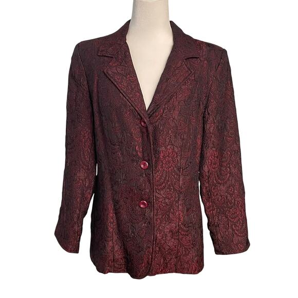 Coldwater Creek M Burgundy Jacket Blazer Notched Collar 3 Button - Picture 1 of 6